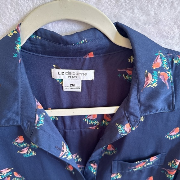 Liz Claiborne Navy Floral Blouse - Picture 2 of 9